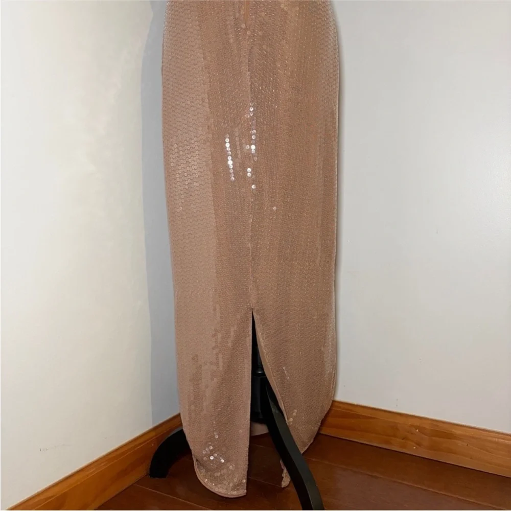 Reformation x Camille Rowe Bevelyn Dress Scoop Neck Midi Sequin Slip Size 6 Nude - Picture 12 of 14